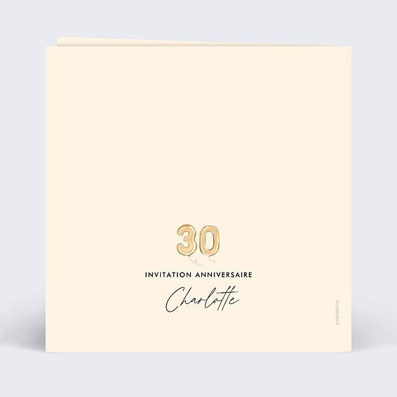 Invitation anniversaire Chiffre Ballon 30 Verso