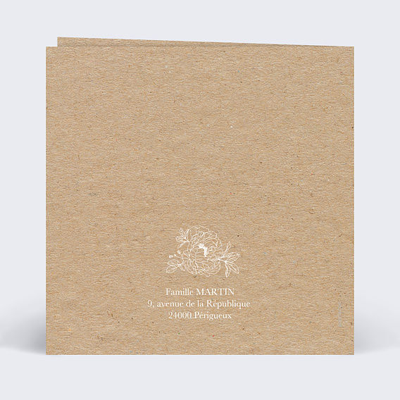 Invitation anniversaire Gravure Fleurs Kraft Verso