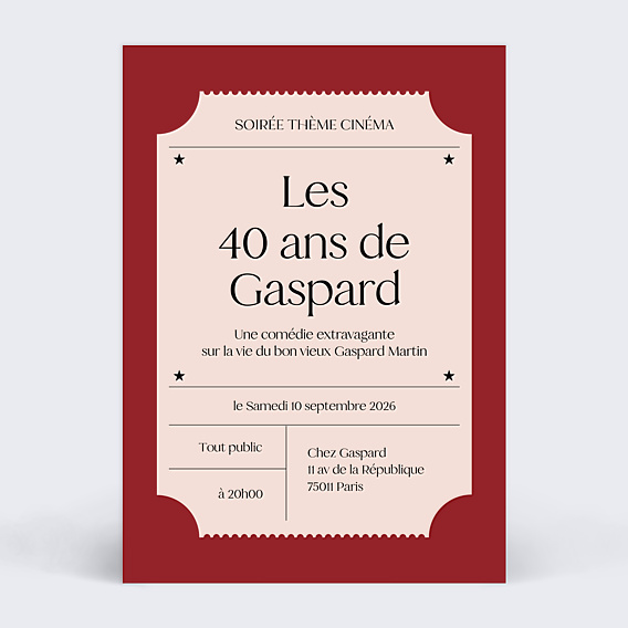 Invitation Anniversaire Adulte Ticket de cinéma