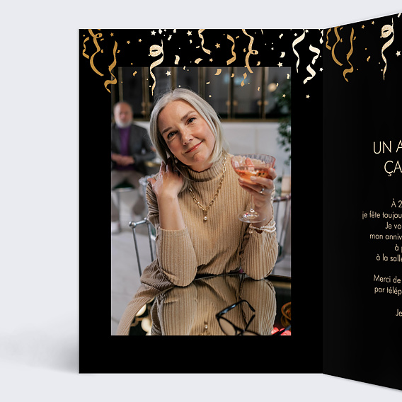 Invitation anniversaire Motif Noir & Or Photo Intérieur Gauche