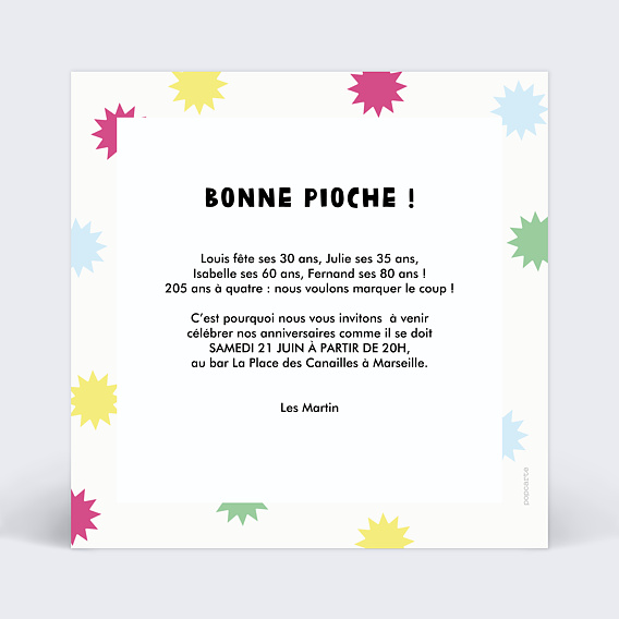 Invitation anniversaire Jeux des 7 familles pour 4 Verso