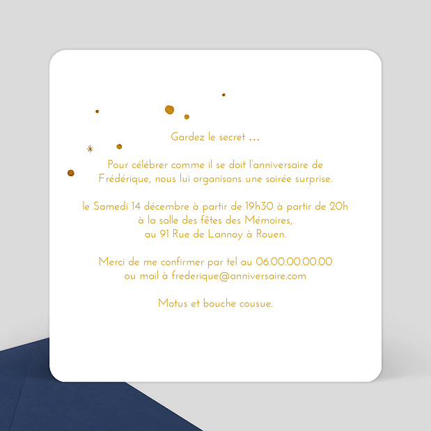 Invitation Anniversaire Golden Dots Verso