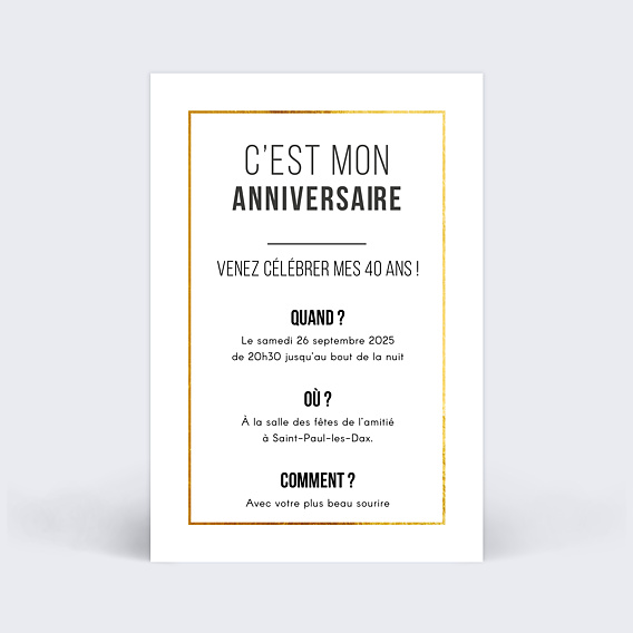 Invitation anniversaire Filet d'Or