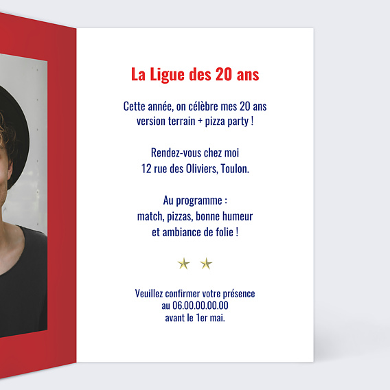 Invitation anniversaire Portrait en footballeur Intérieur Droit