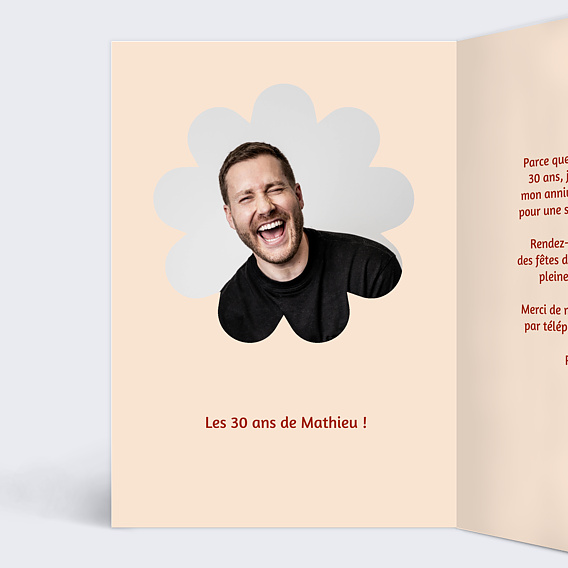 Invitation anniversaire Portrait en hippie Intérieur Gauche