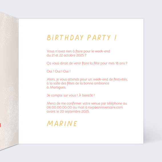 Invitation anniversaire Bougie Chiffres Intérieur Droit