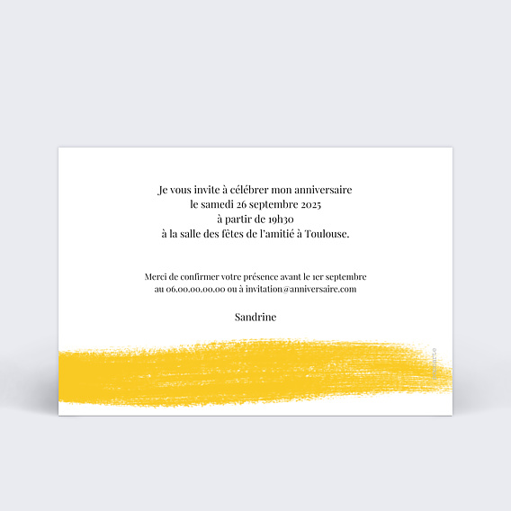 Invitation anniversaire Coup de Pinceau Verso