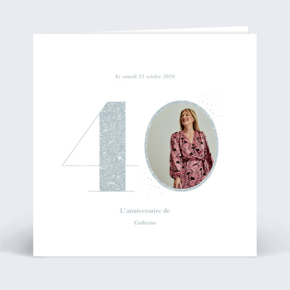 Invitation Anniversaire Adulte Photo souvenir argenté 40