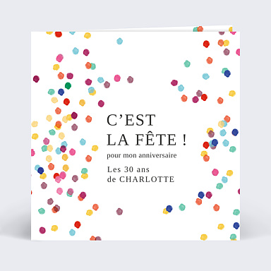 Invitation Anniversaire Adulte Confettis Colors