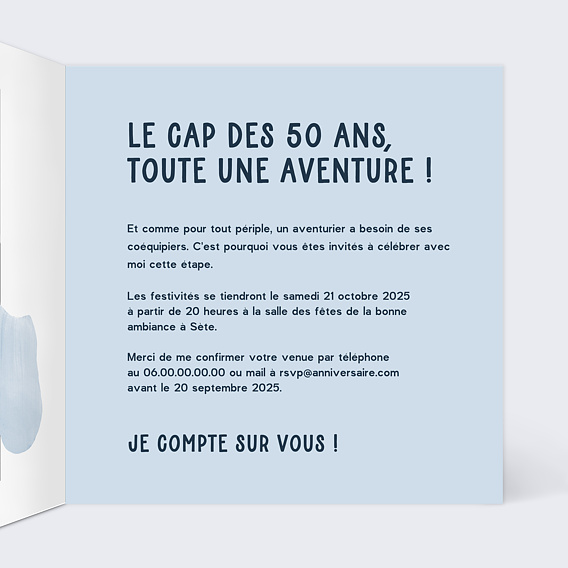 Invitation anniversaire Azure Intérieur Droit