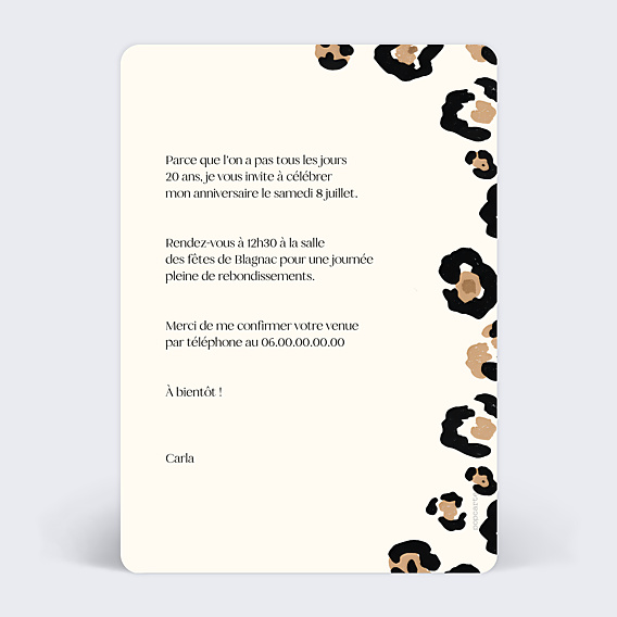 Invitation Anniversaire Adulte Imprimé animal