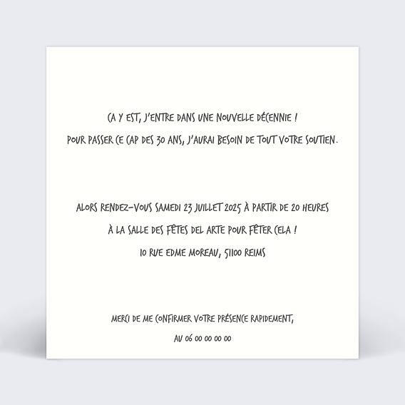 Invitation anniversaire Champaaagne Verso