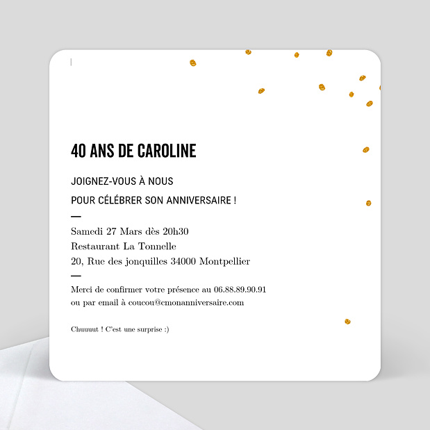 Invitation Anniversaire Poussière d'Étoiles Verso
