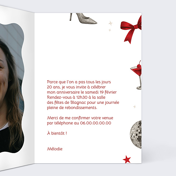Invitation Anniversaire Adulte Disco glamour