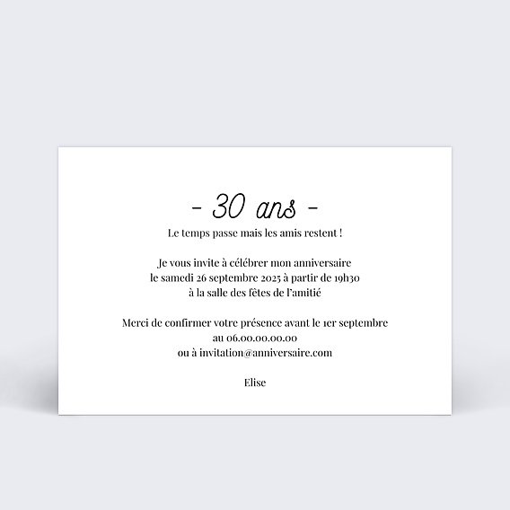 Invitation anniversaire Tirets Verso