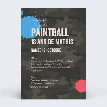 Invitation anniversaire adulte Paintball