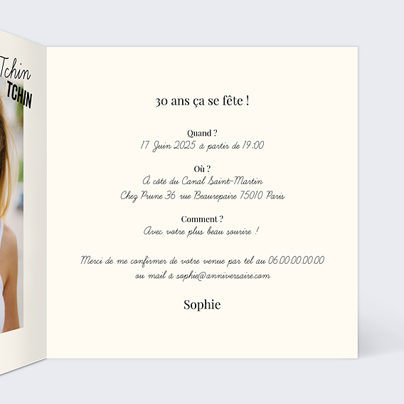Invitation anniversaire Spritz Intérieur Droit