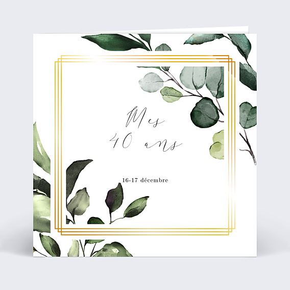 Invitation Anniversaire Adulte Dorure Eucalyptus