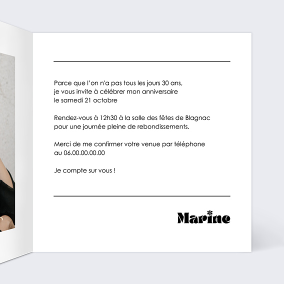 Invitation anniversaire 30 ans Moderne Intérieur Droit