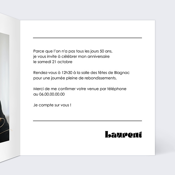 Invitation anniversaire 50 ans Moderne Intérieur Droit