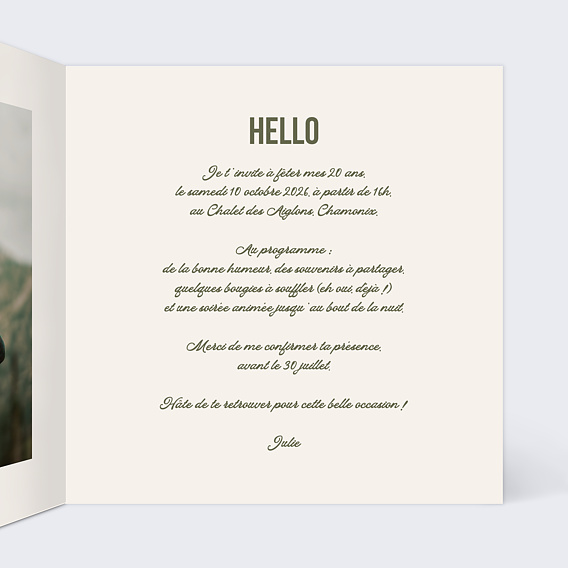 Invitation anniversaire A la montagne Intérieur Droit