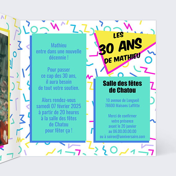 Invitation anniversaire Années 90 Intérieur Droit