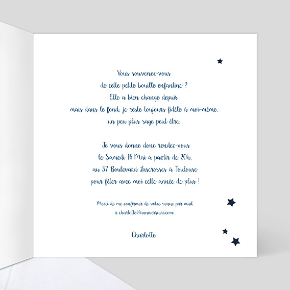 Invitation anniversaire Bonne Étoile Intérieur Droit