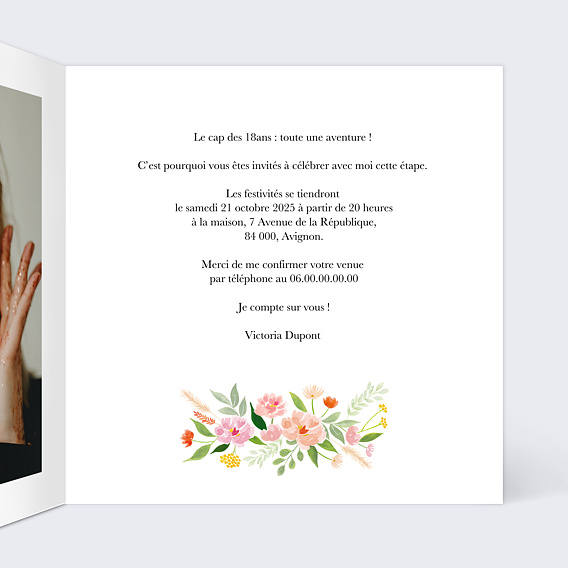 Invitation anniversaire Aquarelle Champêtre Intérieur Droit