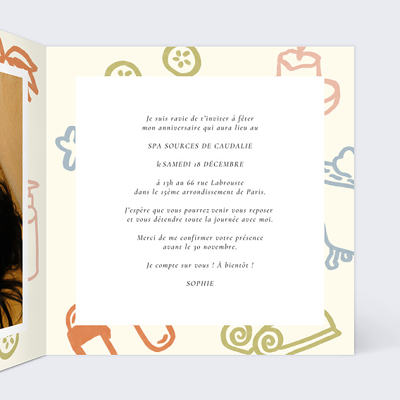 Invitation anniversaire Au spa Intérieur Droit