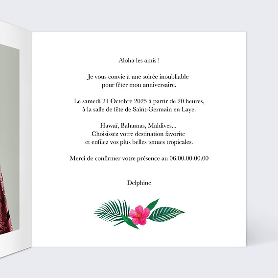 Invitation anniversaire Couronne Exotique Intérieur Droit