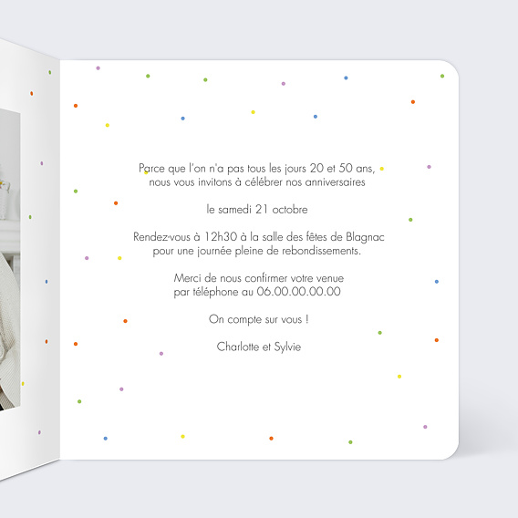 Invitation anniversaire Deux Anniversaires Intérieur Droit