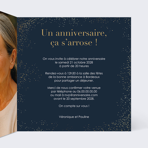 Invitation anniversaire Double mémento Intérieur Droit