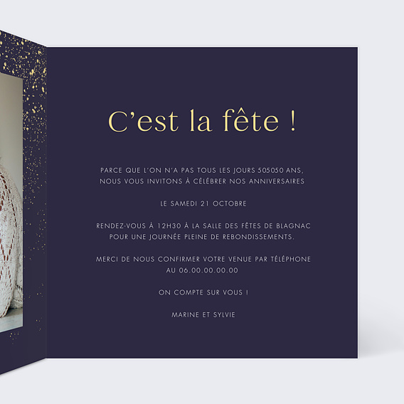 Invitation anniversaire Double pluie de fête Intérieur Droit