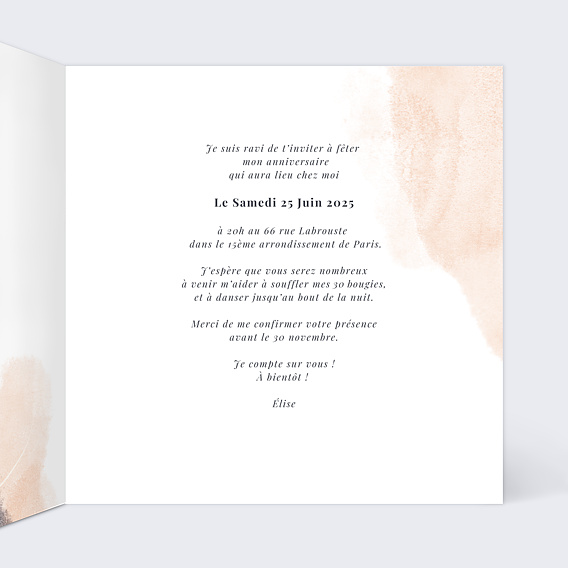 Invitation anniversaire Douce Couleur Intérieur Droit