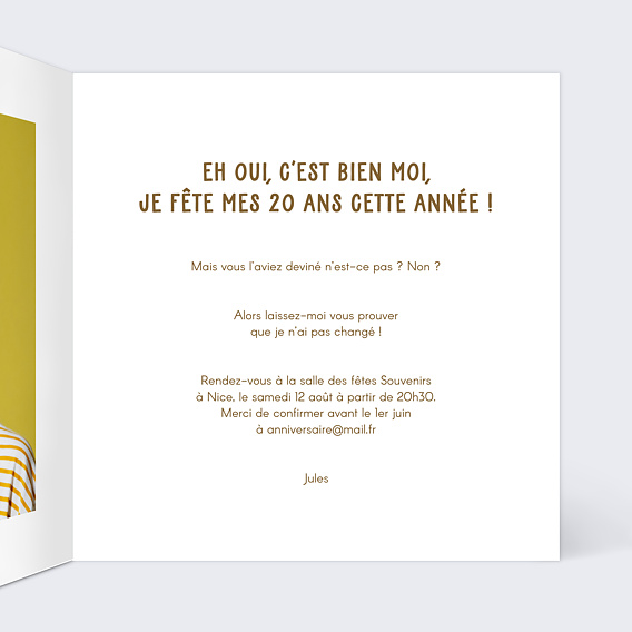 Invitation anniversaire Drôle de devinette Intérieur Droit