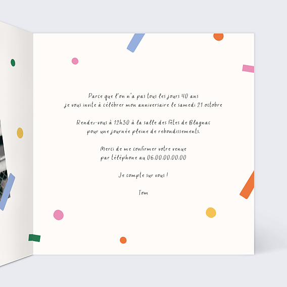 Invitation anniversaire Grand Évènement Intérieur Droit