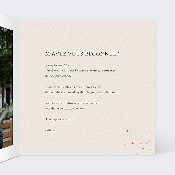 Invitation anniversaire Même caractère Intérieur Droit