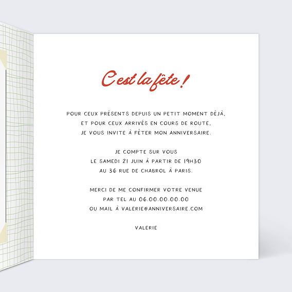 Invitation anniversaire Objets des années 60 Intérieur Droit