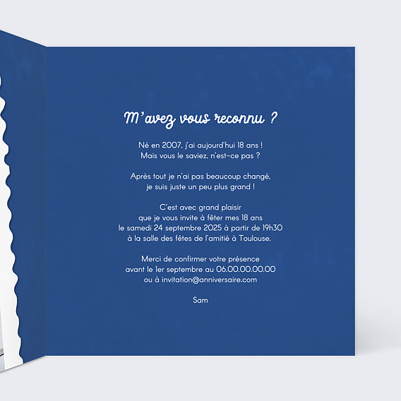 Invitation anniversaire Paillettes Plats Intérieur Droit