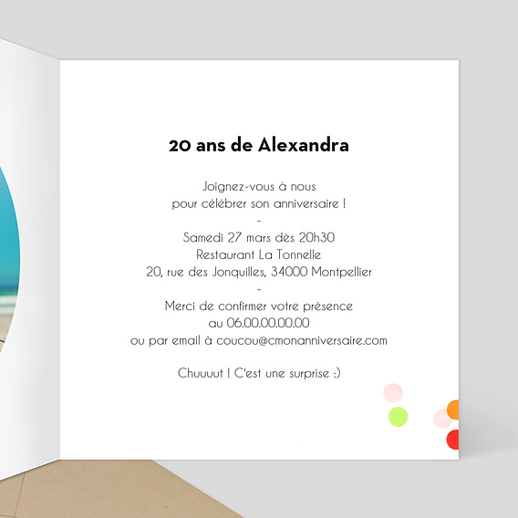 Invitation anniversaire Party 20 Intérieur Droit