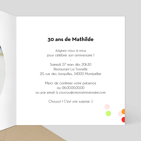 Invitation anniversaire Party 30 Intérieur Droit
