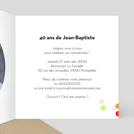 Invitation anniversaire Party 40 Intérieur Droit
