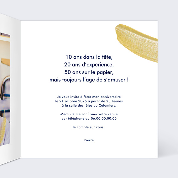 Invitation anniversaire Peinture éclatante Intérieur Droit