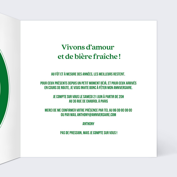 Invitation anniversaire Petite Bière Intérieur Droit