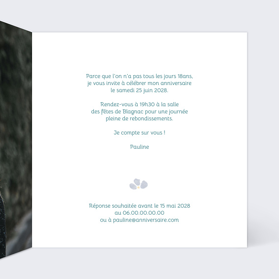 Invitation anniversaire Petites fleurs bleues Intérieur Droit