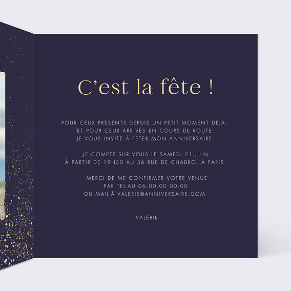 Invitation anniversaire Pluie de Fête Intérieur Droit