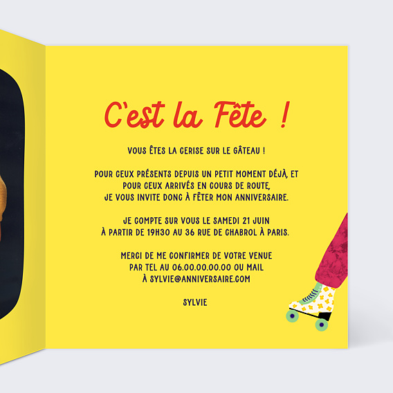 Invitation anniversaire Roller Disco Intérieur Droit