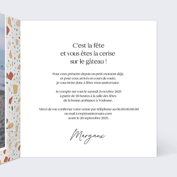 Invitation anniversaire Terrazzo Photo Intérieur Droit