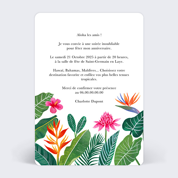 Invitation Anniversaire Adulte Paradis Exotique