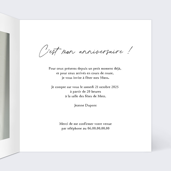 Invitation anniversaire Jardin Sauvage Intérieur Droit